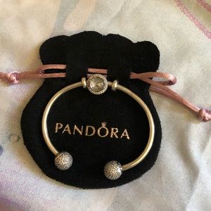 Authentic Pandora Bracelet w/ charms & 2 Stoppers